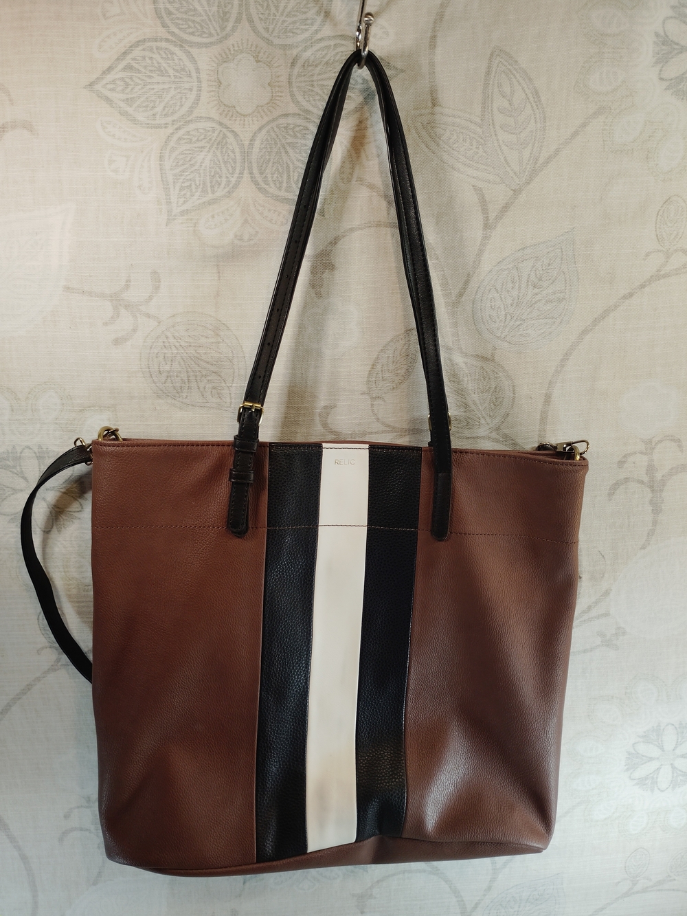 Relic Brown, Black & White Faux Leather Crossbody/Shoulder Tote Bag
